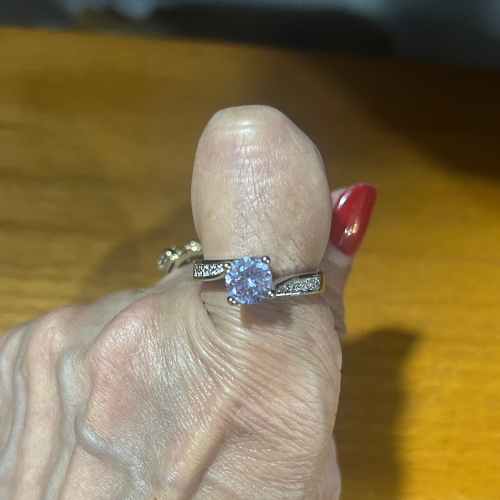 Classic Solitaire Silver Ring With Pink Center St… - image 4